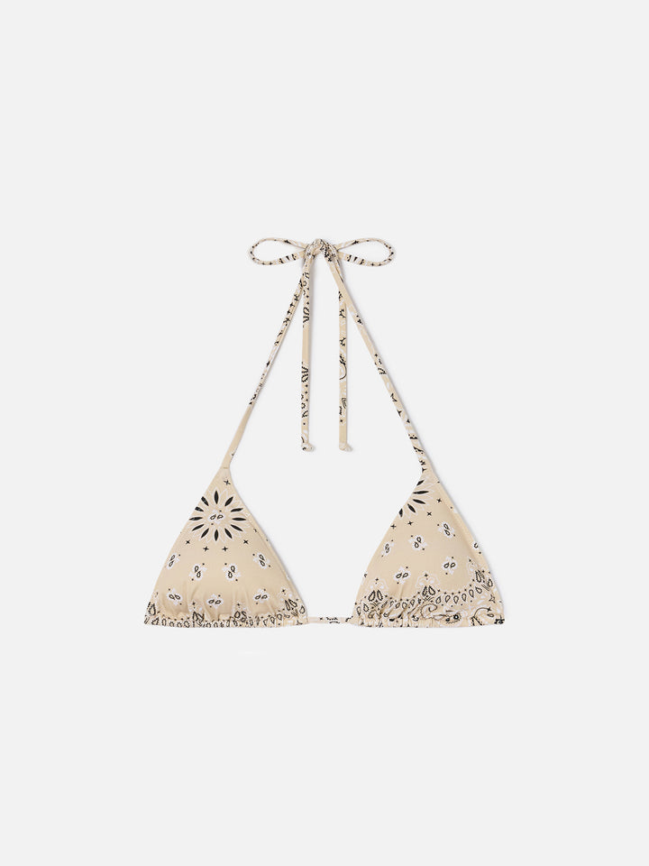 Leah triangle bikini top with beige bandana print