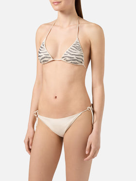 Leah Teen glossy finish bikini with zebra rhinestones