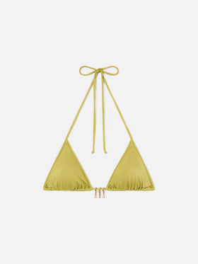 Top bikini Leah triangolo in tessuto glossy finish verde con charms