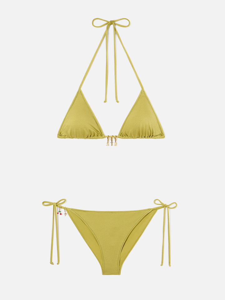Leah Virgo Bikini in Pistaziengrün mit glänzendem Finish und Charms 