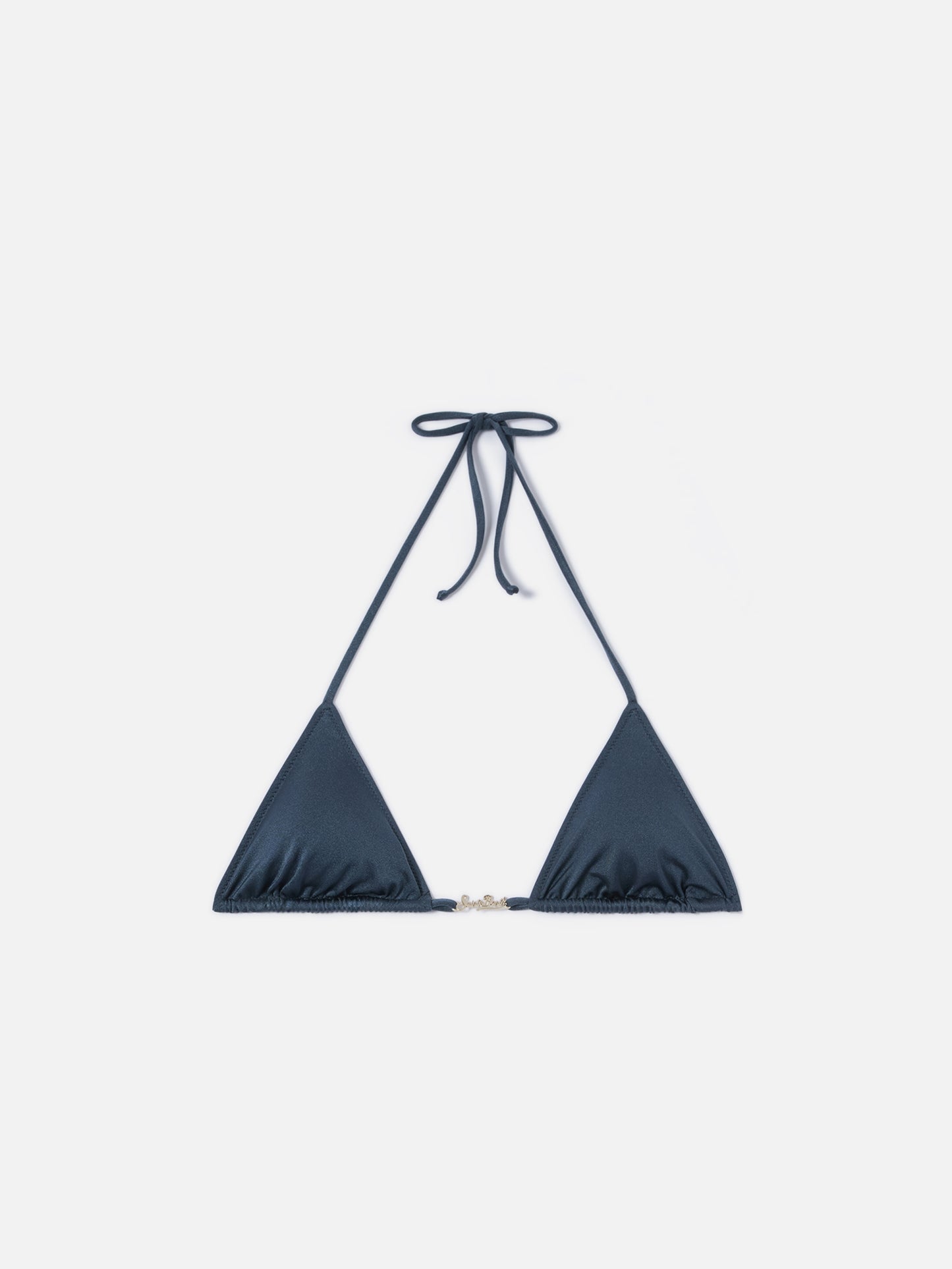 Leah Plate triangle bikini top in grey glossy finish fabric