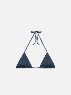 Leah Plate triangle bikini top in grey glossy finish fabric