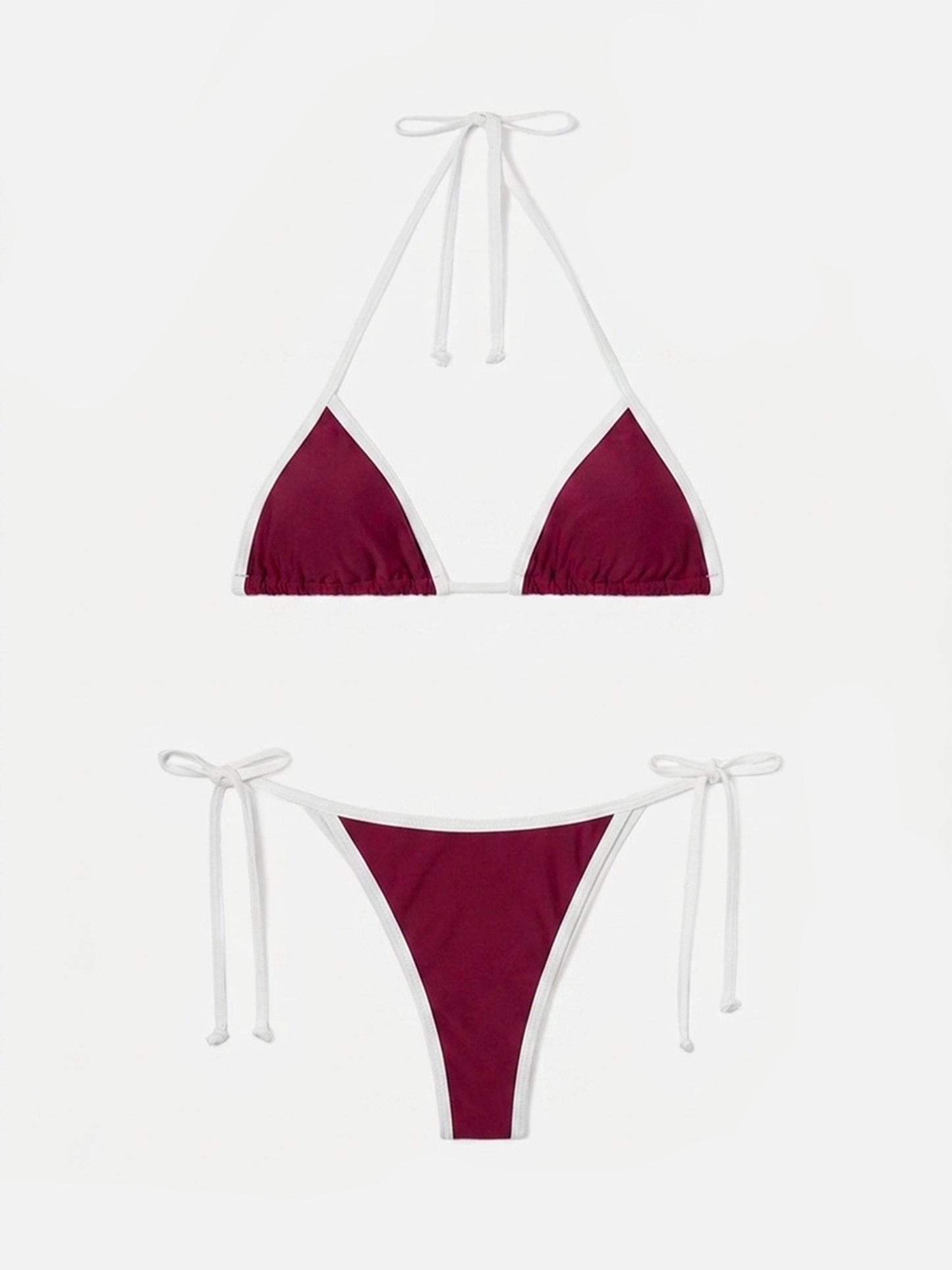 Bikini burdeos Leah Virgo String con ribetes blancos en contraste 