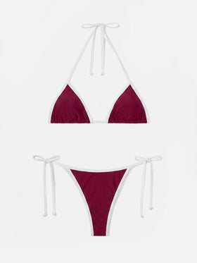 Bikini burdeos Leah Virgo String con ribetes blancos en contraste 