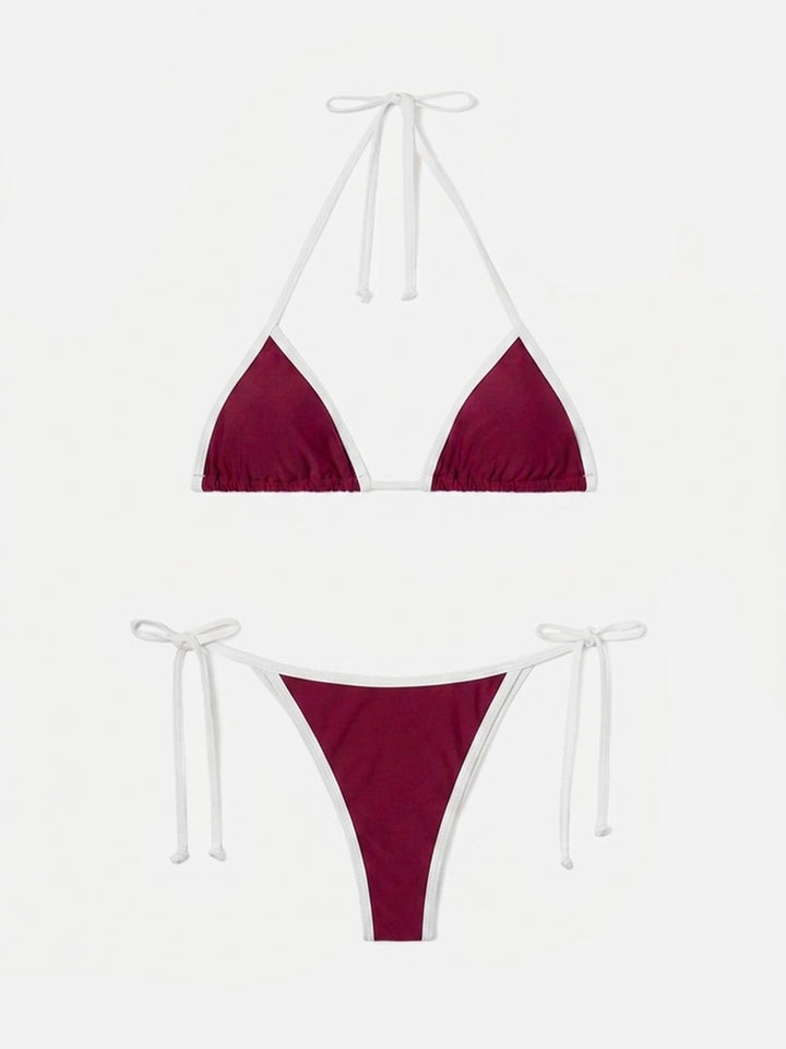 Bikini burdeos Leah Virgo String con ribetes blancos en contraste 