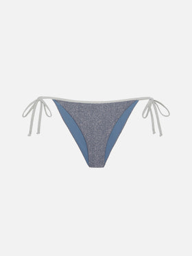 Marielle avio blue lurex classic swim briefs with silver piping