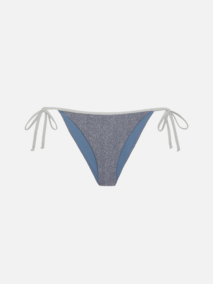 Bikini a triangolo classico Leah Marielle  in lurex color avio blue con profilo argento