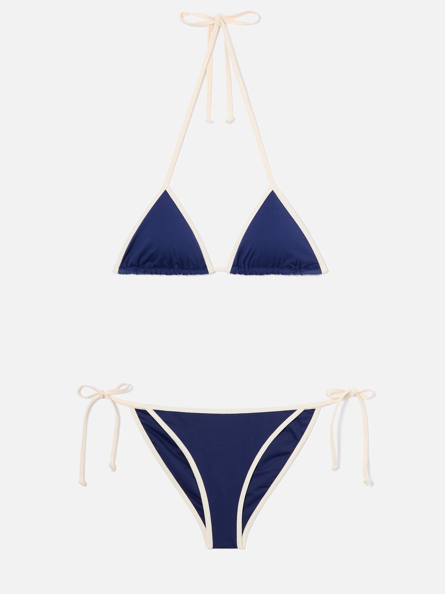 Leah Virgo String-Bikini mit blauem Kontrastbesatz 