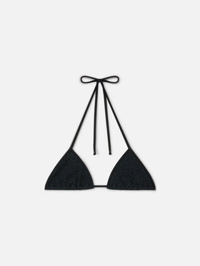 Top bikini Leah String triangolo in tessuto crinkle lurex nero