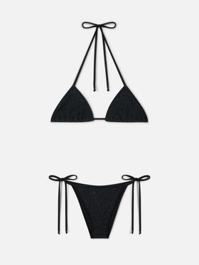Leah Marielle String bikini in black crinkle lurex fabric