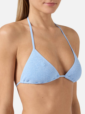 Top bikini Leah String triangolo azzurro con profili bianchi 