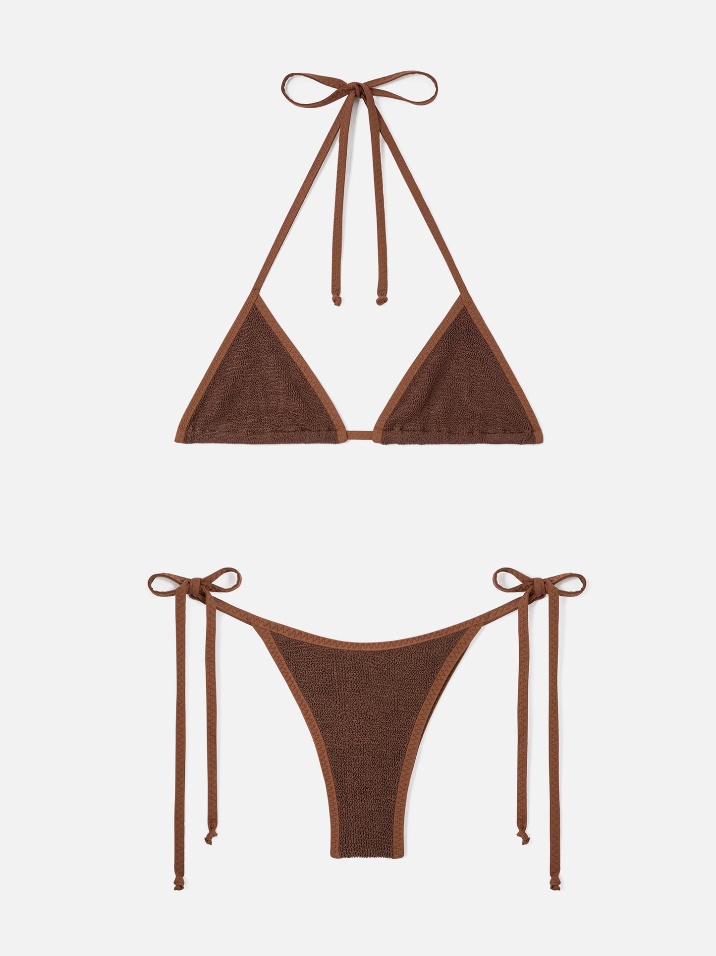 Leah Norah braunes Triangle-Bikini aus Crinkle mit Paspelierung 