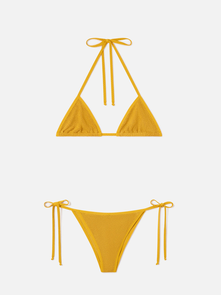 Leah Marielle ockerfarbenes Triangel-Bikini aus Crinkle mit Paspelierung 