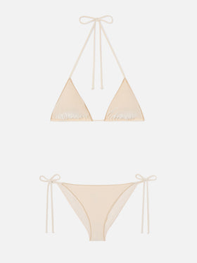 Bikini Leah Virgo Overlock de terciopelo dorado 