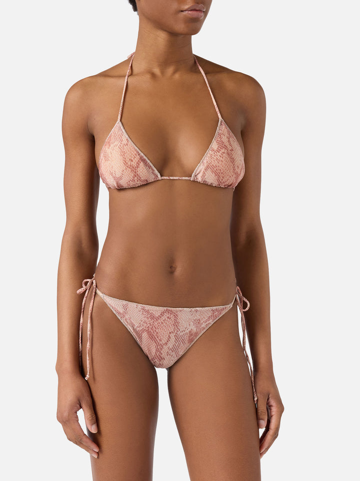 Leah Marielle Overlock python-print lurex bikini