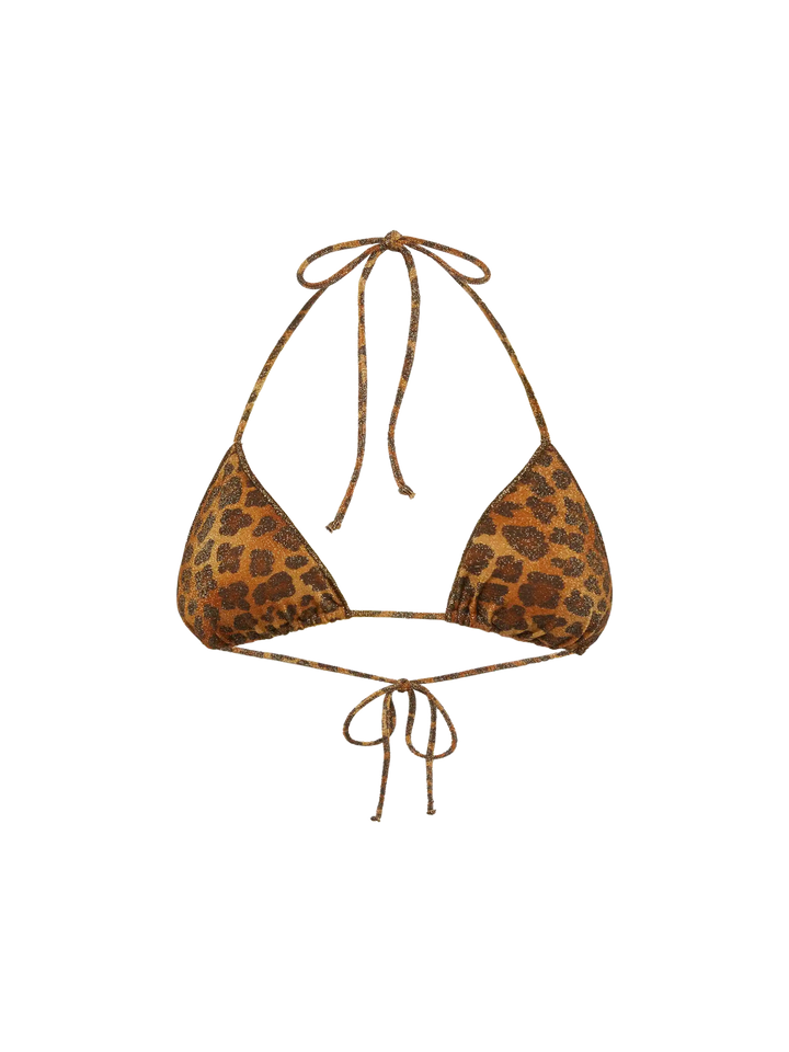 Leah top triangolo in lurex con stampa animalier