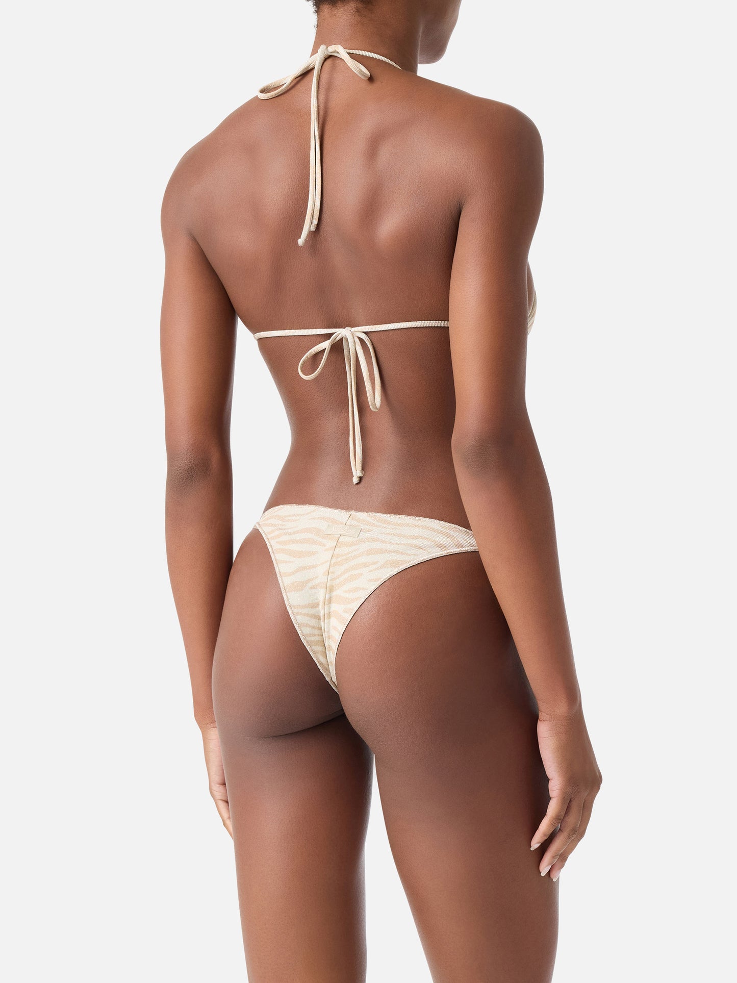 Top de bikini triangular Leah Overlock animalier lurex 