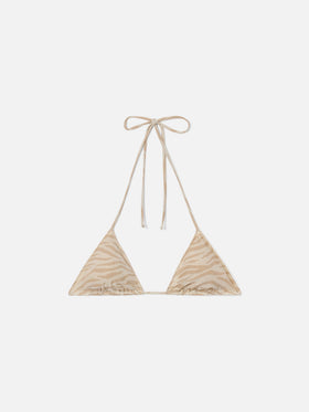 Haut de bikini triangle Leah Overlock animalier lurex 