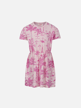 Girl cotton jersey dress Leila with toile de jouy print - MC2 Saint Barth