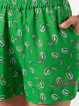 Pantalones cortos de lino paisley verde Lierre 