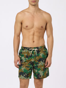 Man lightweight fabric swim-shorts Lighting with camouflage print - MC2 Saint Barth