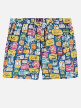 Costume mare Lighting blu con stampa lattine di sardine all-over