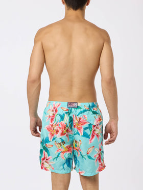 Man lightweight fabric swim-shorts Lighting with tropical flowers print - MC2 Saint Barth