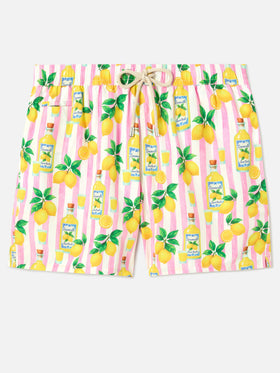 Costume mare Lighting a righe rosa con stampa limoncello all-over