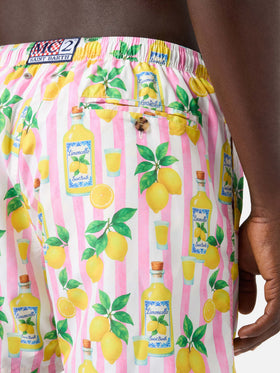 Costume mare Lighting a righe rosa con stampa limoncello all-over