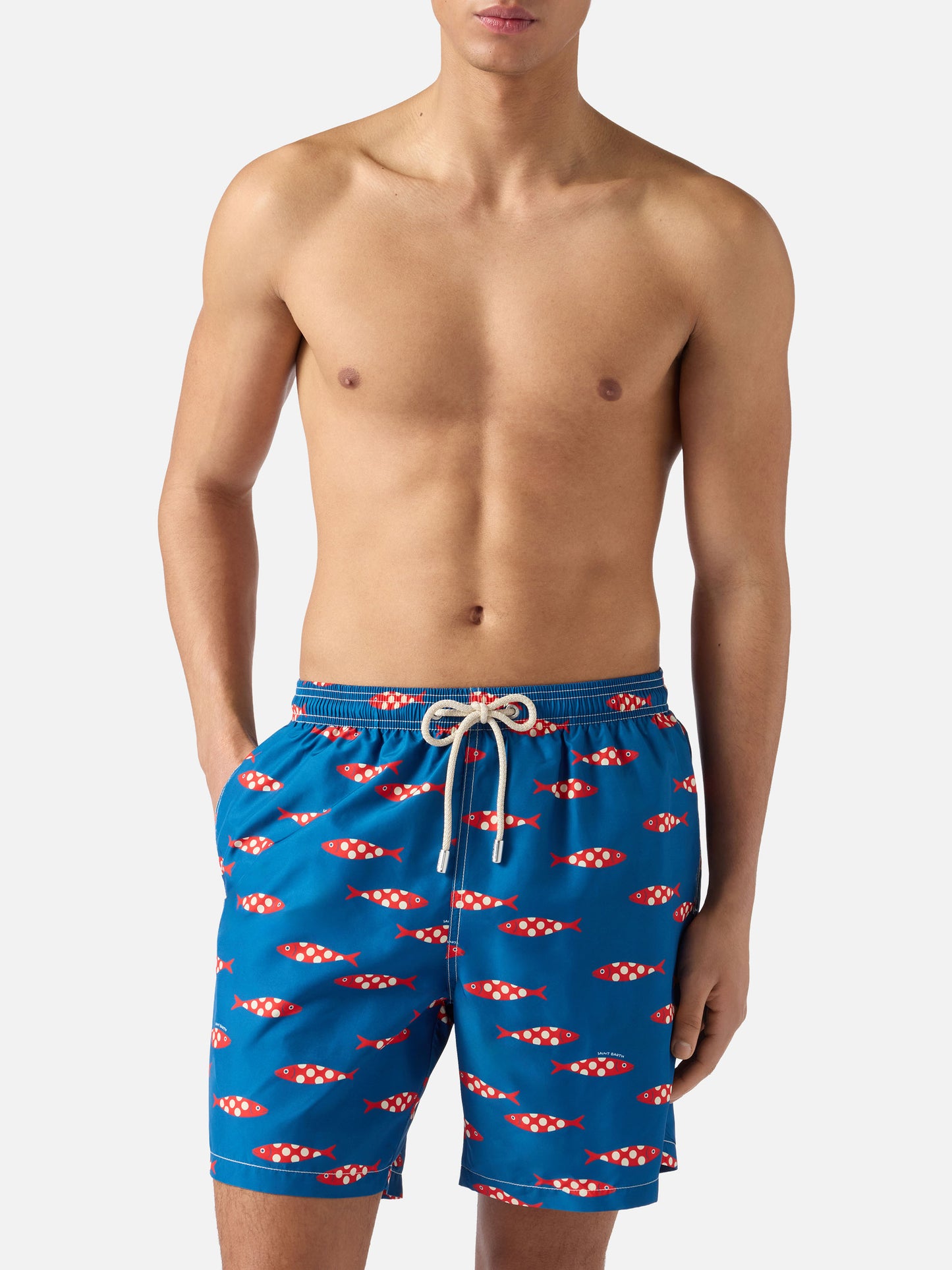 Costume mare Lighting blu con stampa sardine all-over