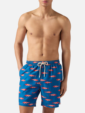 Costume mare Lighting blu con stampa sardine all-over