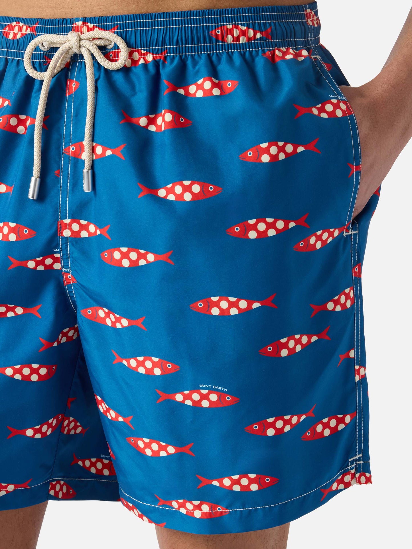 Costume mare Lighting blu con stampa sardine all-over