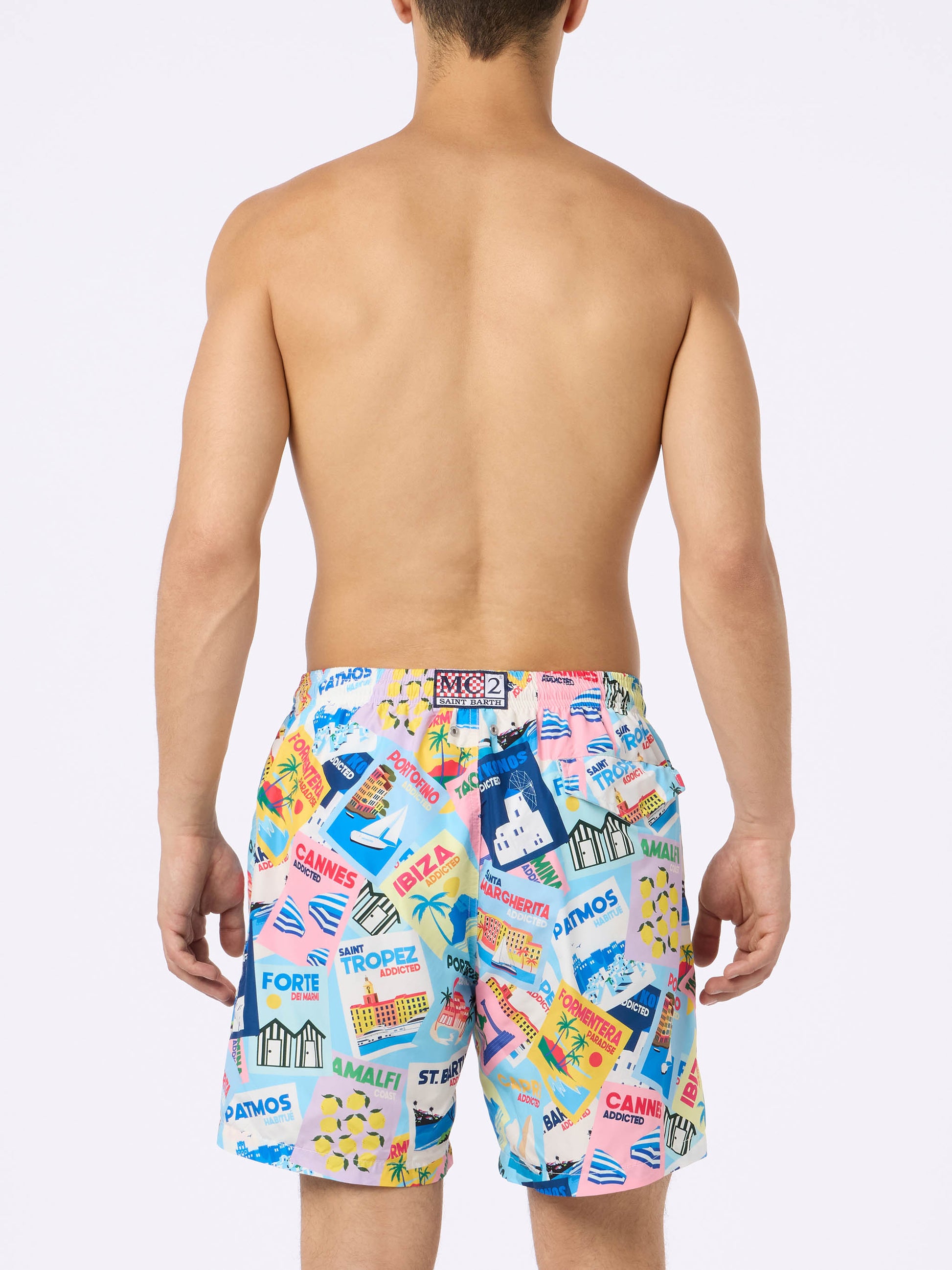 Lightweight fabric swim shorts Lighting with postcards print - MC2 Saint Barth
