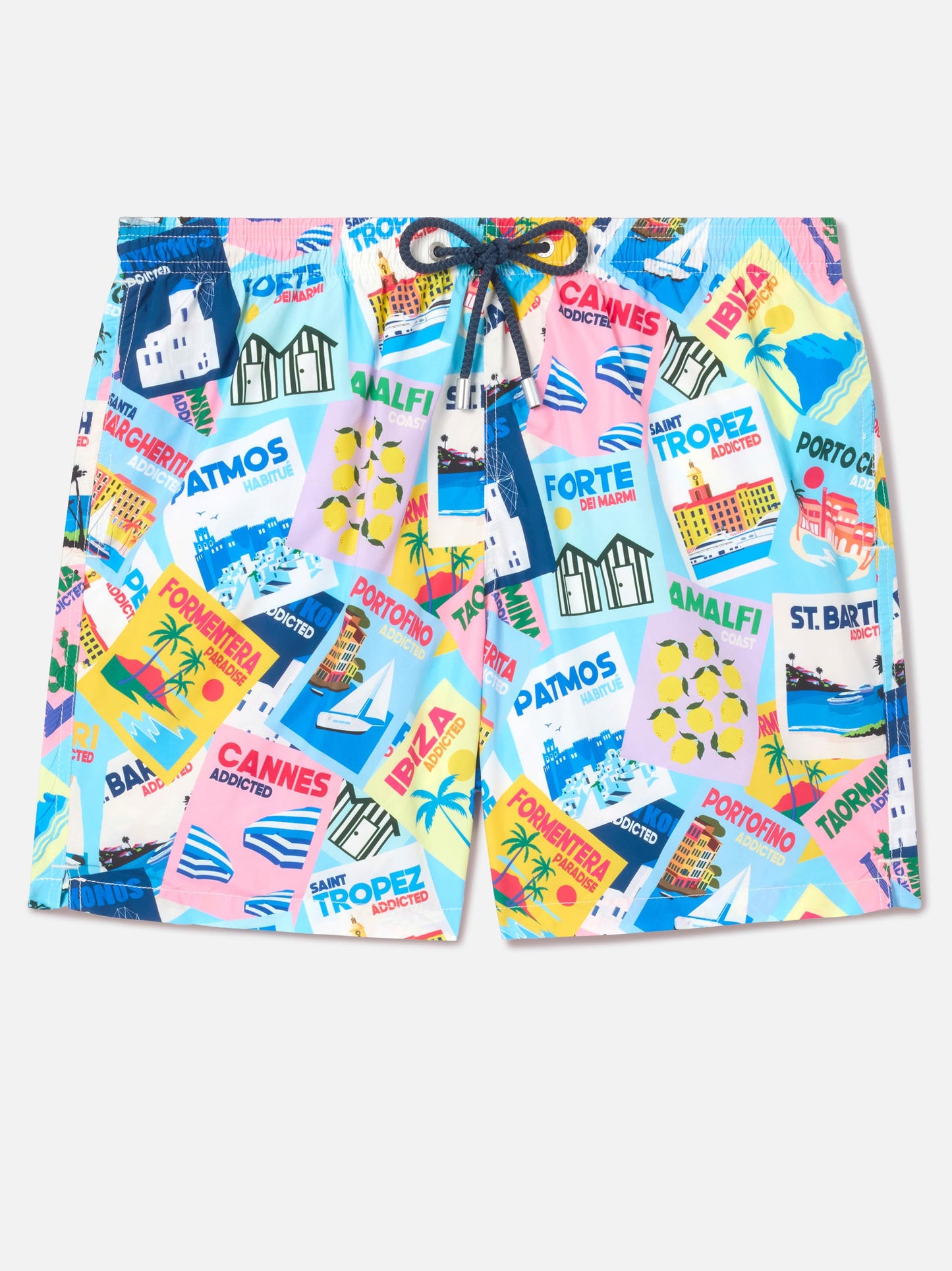 Lighting swim shorts with postcard print