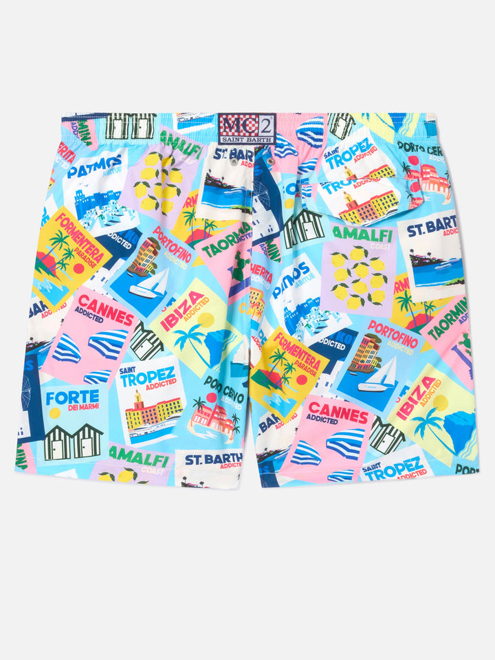 Badeshorts Lighting mit Postkarten-Print 