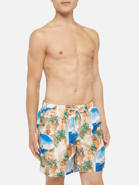 Lightweight fabric swim-shorts Lighting with Capri view print | AI CO-CREATED DESIGN BY RICKDICK - POWERED BY RED-EYE - MC2 Saint Barth