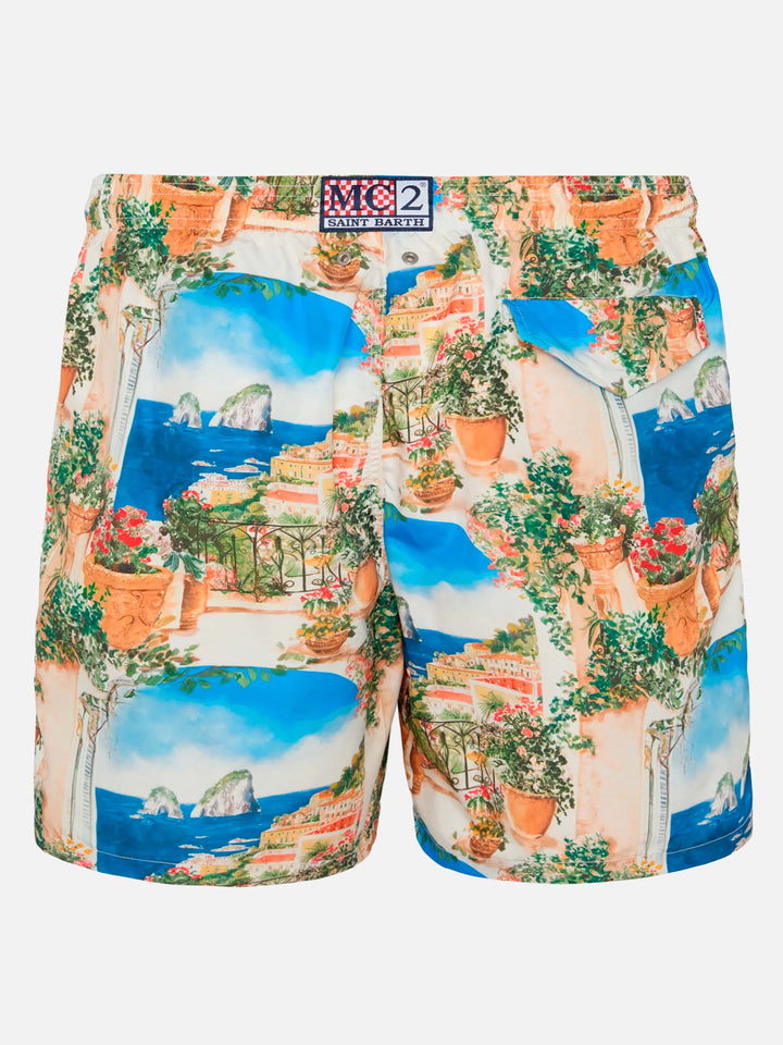 Leichte Badehose aus Stoff mit Capri-Print | KI-GEMEINSAM ENTWICKELTES DESIGN VON RICKDICK – UNTERSTÜTZT VON RED-EYE