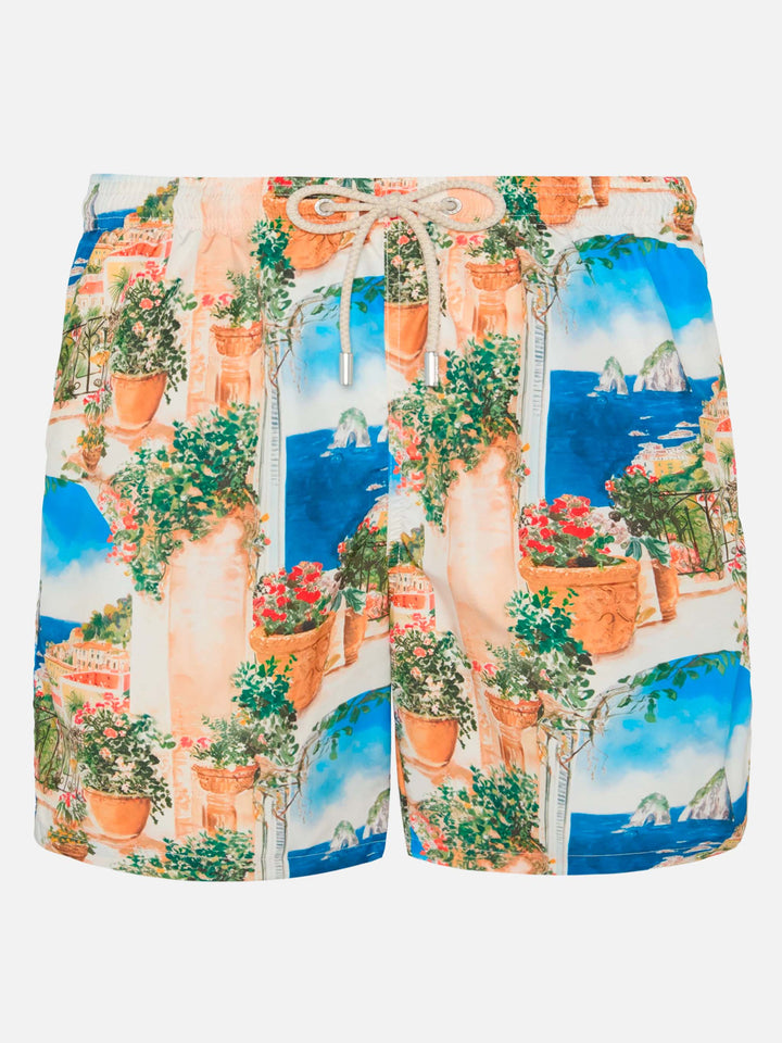 Leichte Badehose aus Stoff mit Capri-Print | KI-GEMEINSAM ENTWICKELTES DESIGN VON RICKDICK – UNTERSTÜTZT VON RED-EYE