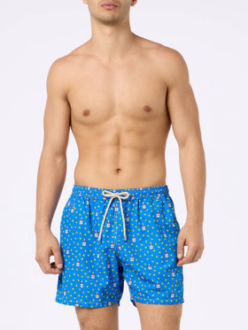 Man lightweight fabric swim-shorts Lighting Micro Fantasy with rum and pear print - MC2 Saint Barth