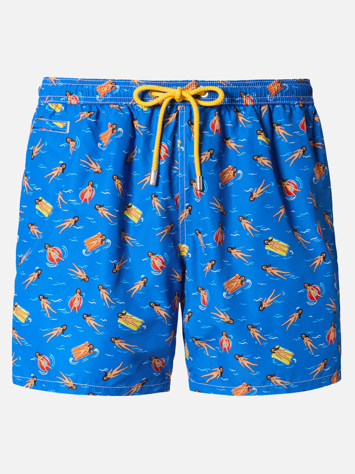 Badehose aus leichtem Stoff mit verspieltem Puppenmuster