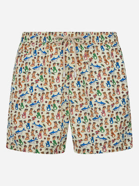 Man lightweight fabric swim-shorts Lighting Micro Fantasy with mermaid print - MC2 Saint Barth