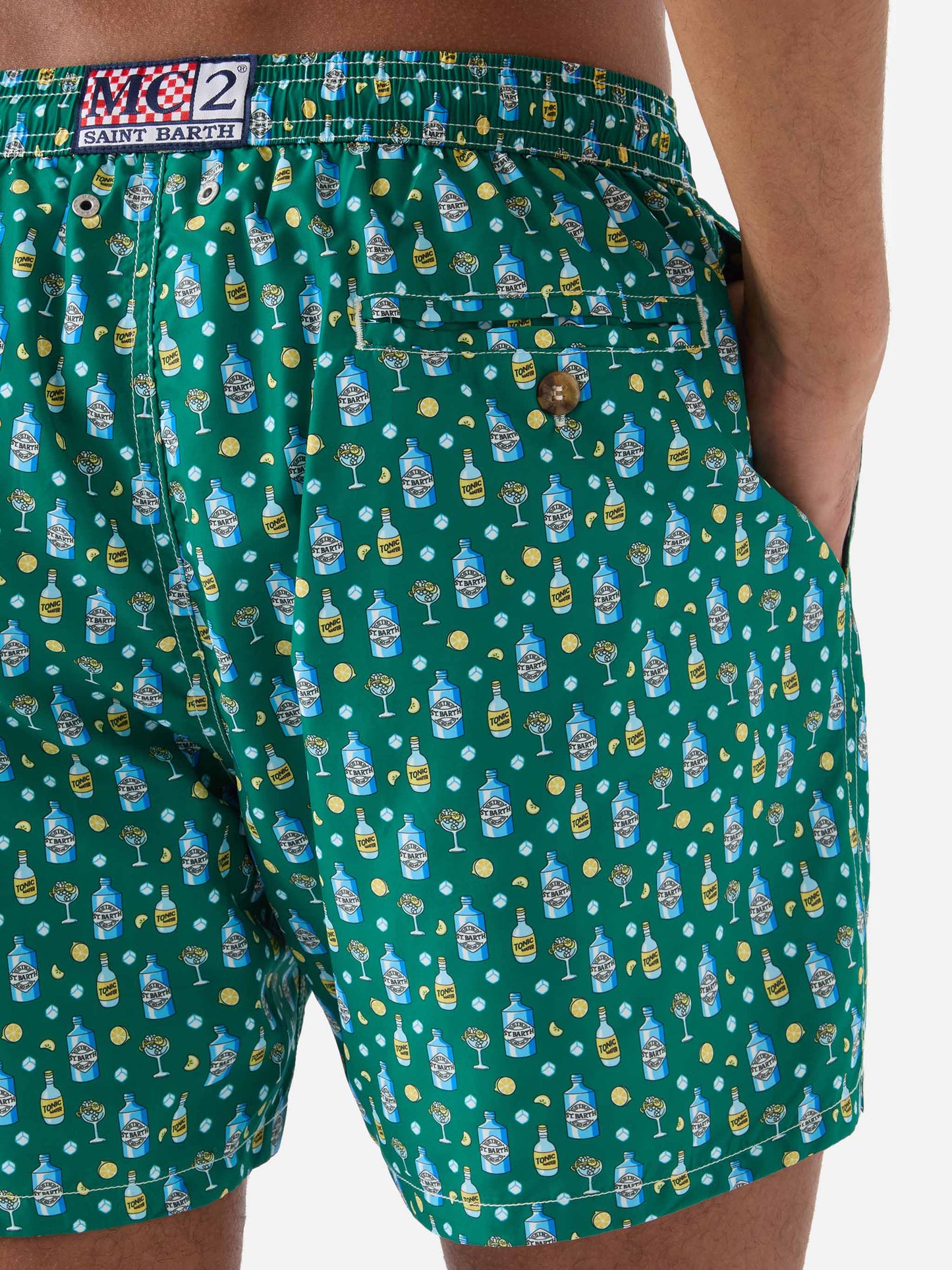 Bañador corto Micro Green Lighting con estampado de ginebra y cóctel 