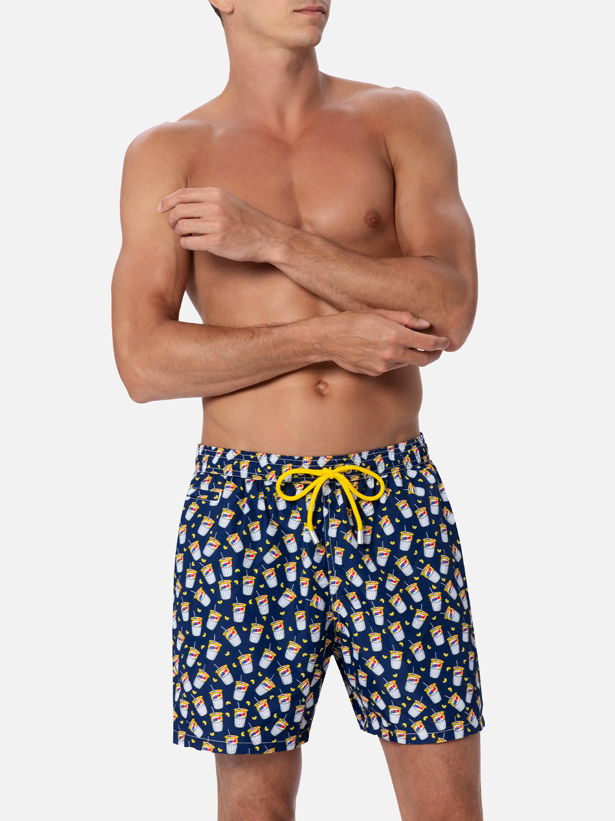Navy blue Lighting Micro swim shorts with Estathè print | ESTATHE' SPECIAL EDITION