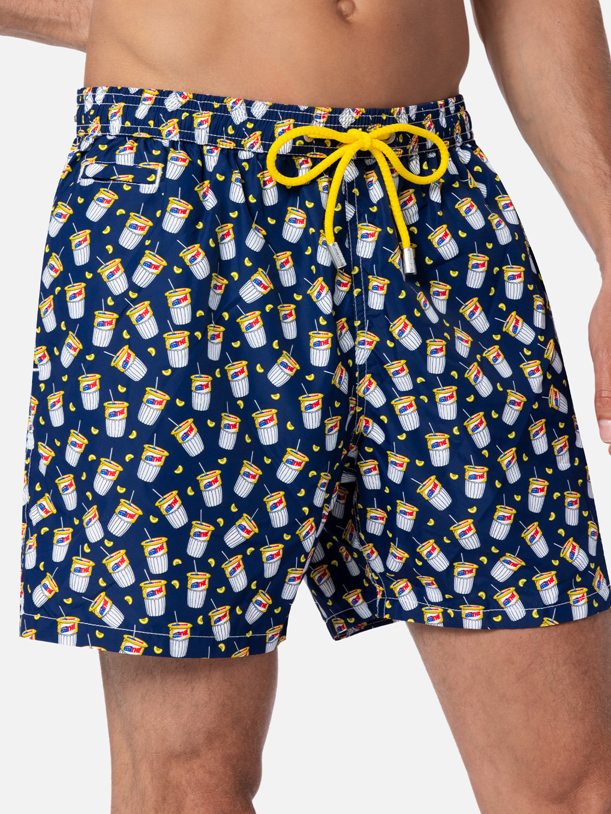 Navy blue Lighting Micro swim shorts with Estathè print | ESTATHE' SPECIAL EDITION