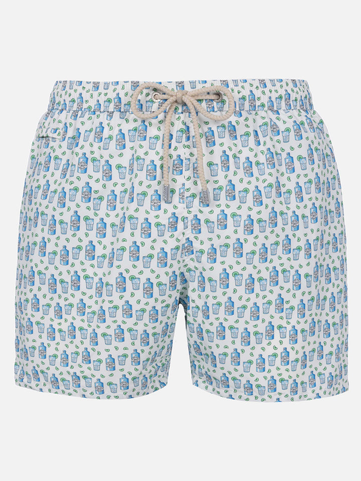 Lightweight fabric swim-shorts with gin tonic cocktail print