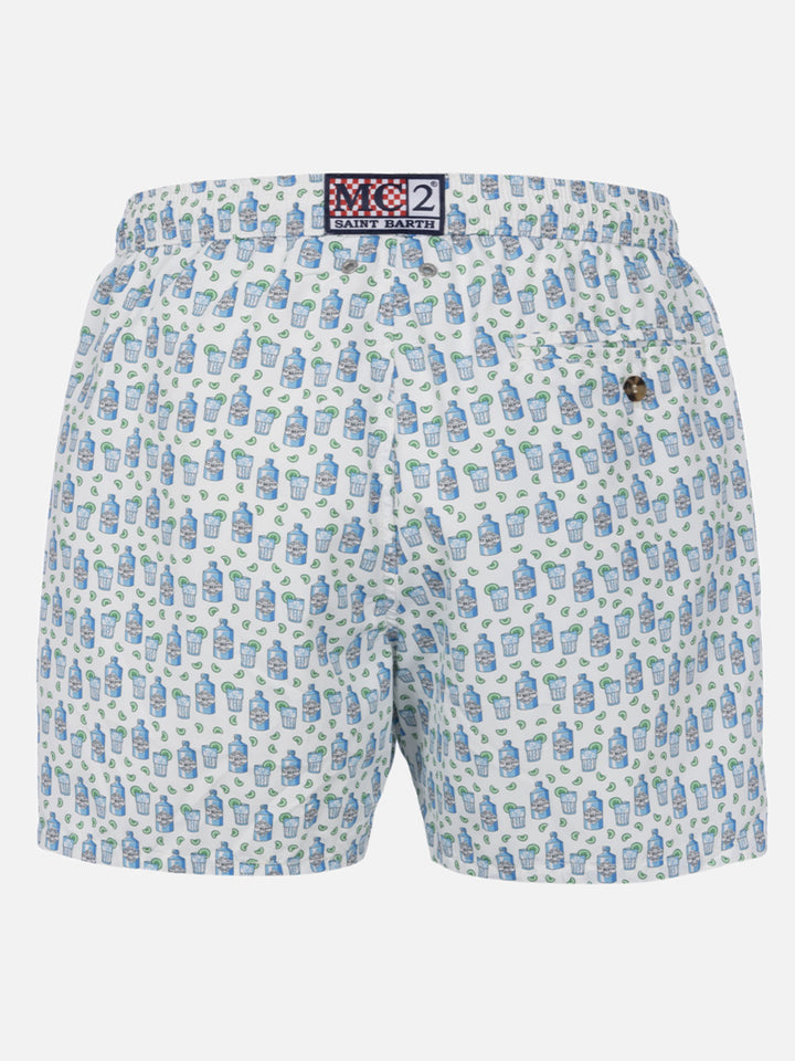 Lightweight fabric swim-shorts with gin tonic cocktail print
