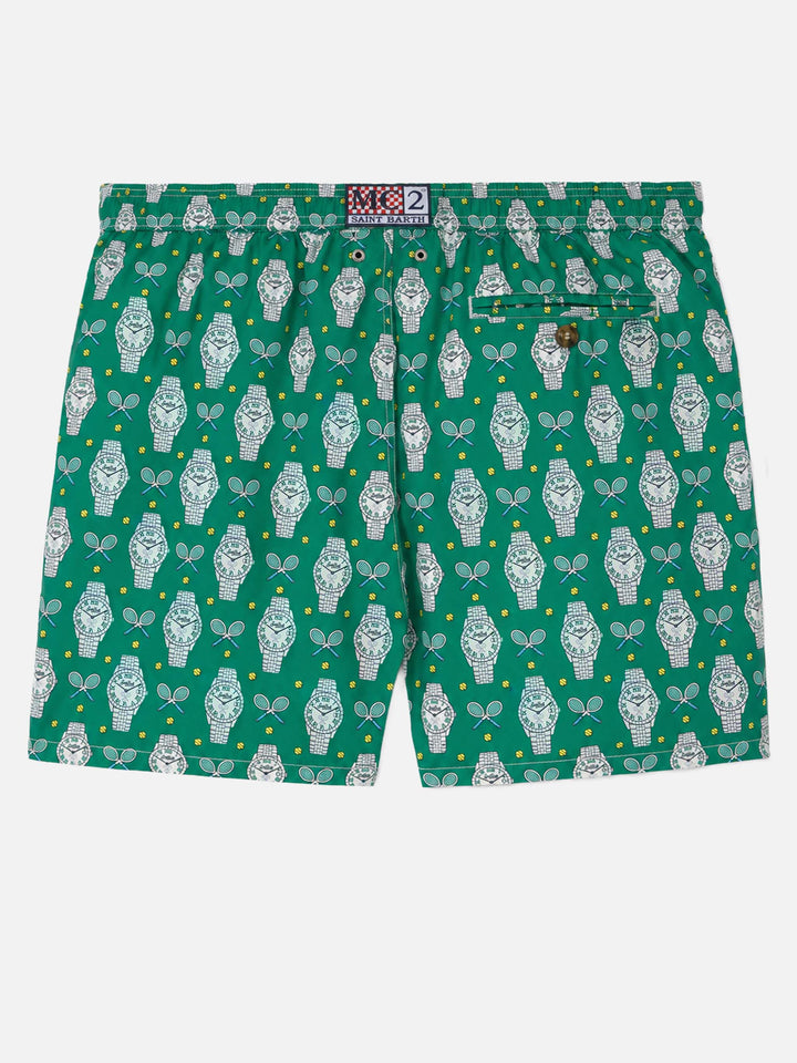 Lightweight fabric swim shorts Lighting with watch print