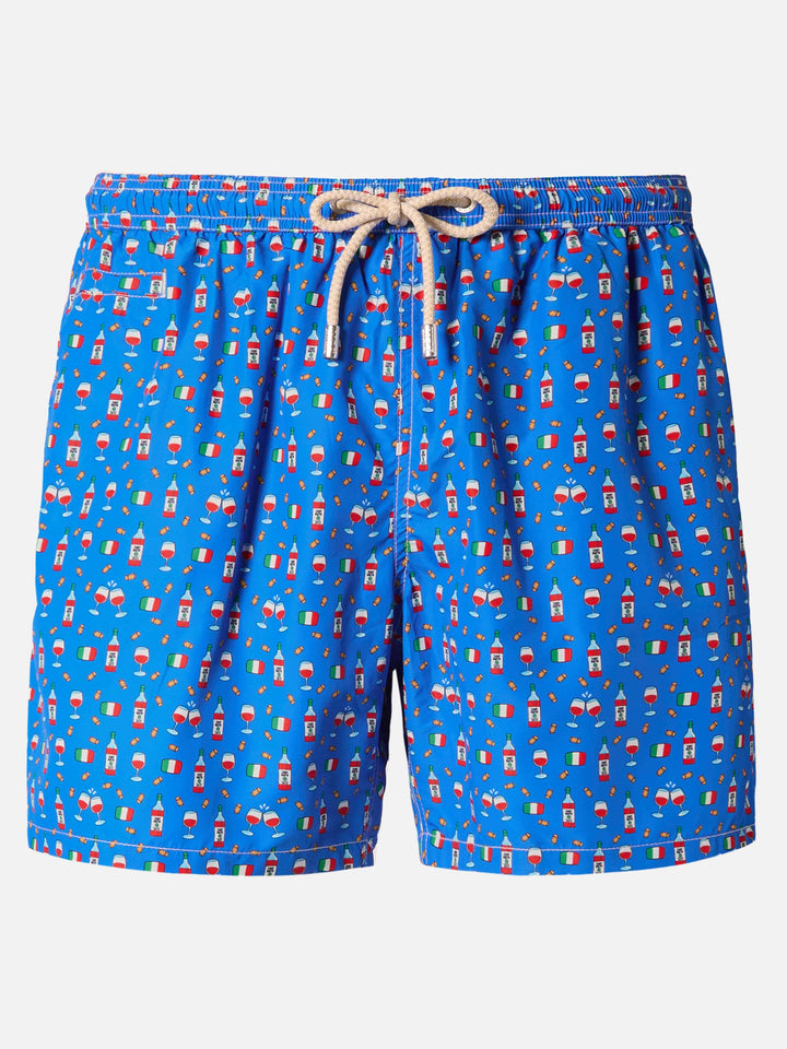 Badehose aus leichtem Stoff mit weinrotem Aufdruck