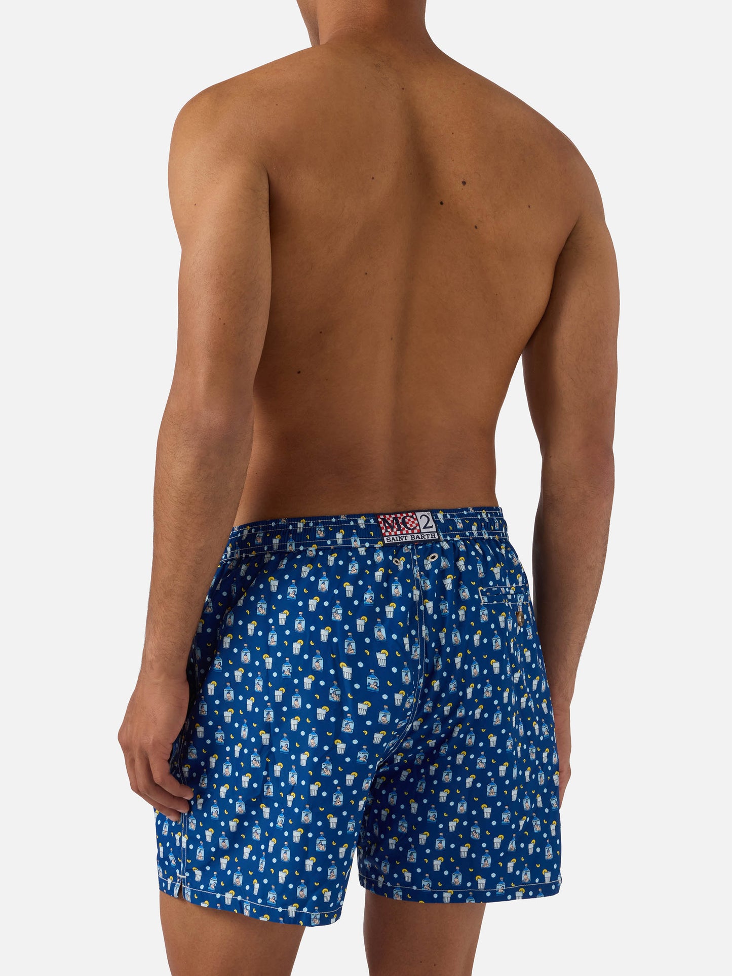 Navy Lighting Micro swim shorts with sexy gin all-over print