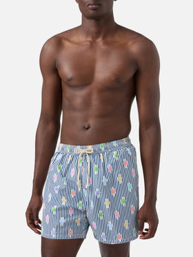 Navy striped Lighting Micro swim shorts with watch all-over print
